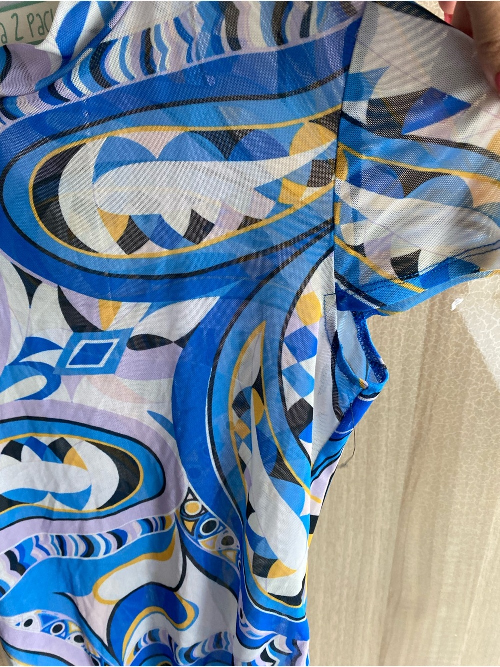 Women’s Mesh see-through shirt, size medium, Blue Abstract Print Bodysuit - Picture 2 of 9